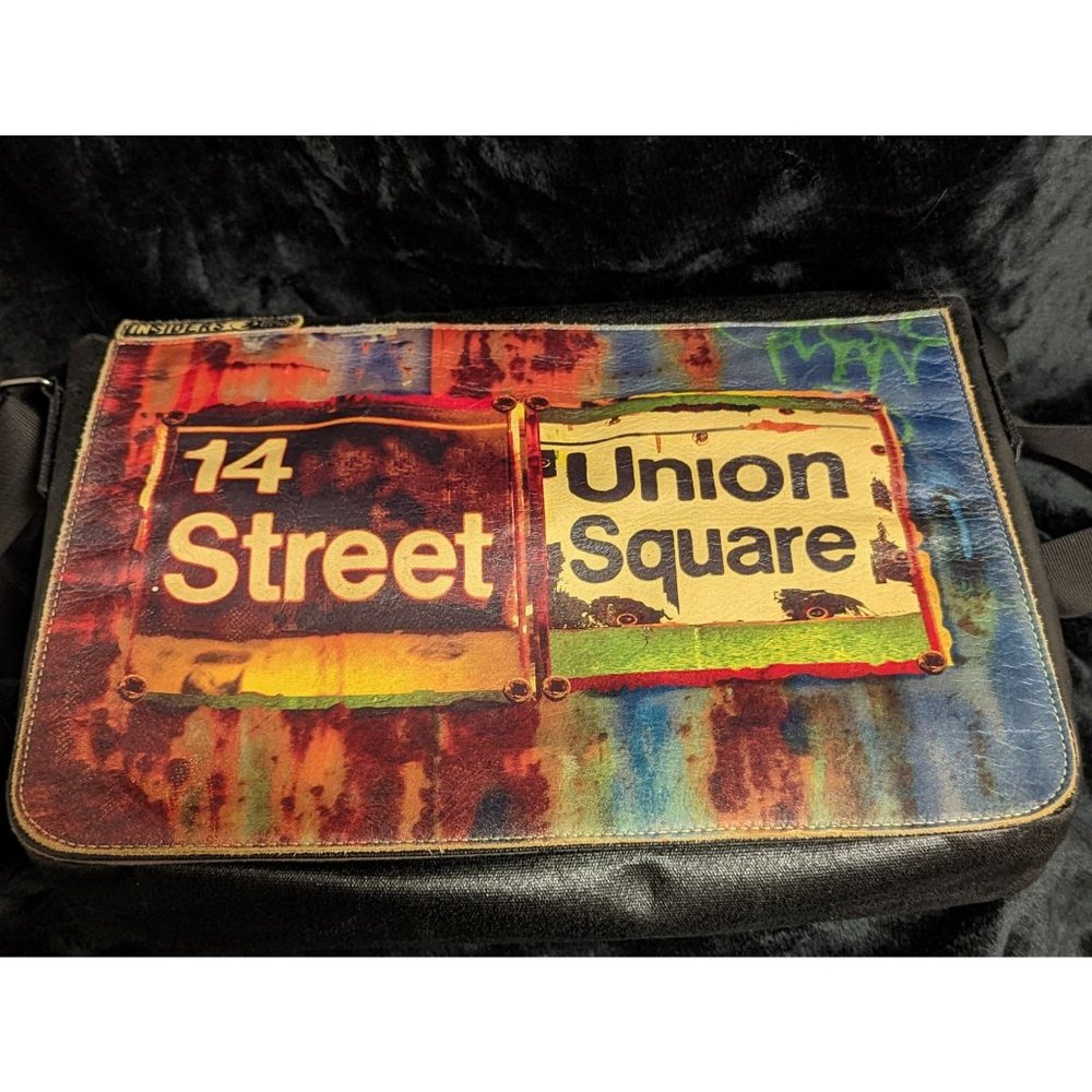 Leather Messenger Bag Brooklyn NY 14 Street Union Square Hand Printed Image